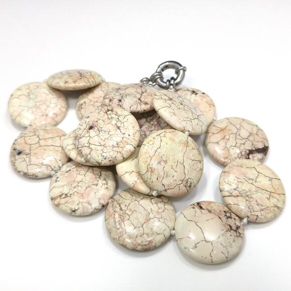 Vintage Gemstone Flat Circular Beaded Necklace, Hand Knotted, 1980s - Picture 6 of 10